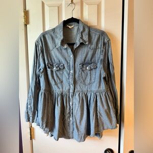 Denim Button-Up Peplum Shirt